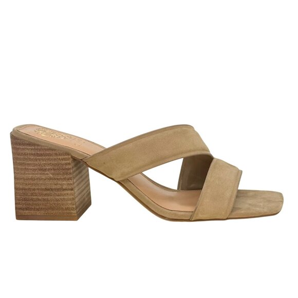 Vince Camuto Tan Suede Leather Jinani Asymmetrical Block-Heel Sandal Size 10 NEW - Picture 2 of 12